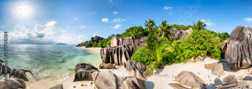 Panoramic view of Anse Source d'Argent beach in the Seychelles photo