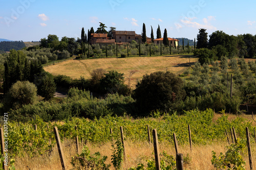 San Gimignano (SI), Italy - April 10, 2017: View of country landscape in San Gimignano, Tuscany, Italy