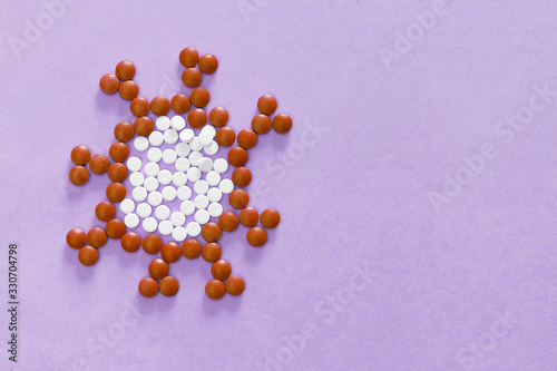 Coronavirus flu concept background. cell made of tablets. with space for text. Medical microbiology infection
