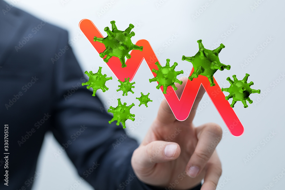 Economic impact of virus on global economy. Recession and financial crisis concept. 3D rendered illustration.. Economic impact of virus on global economy. Recession and financial crisis concept. 3D rendered illustration..