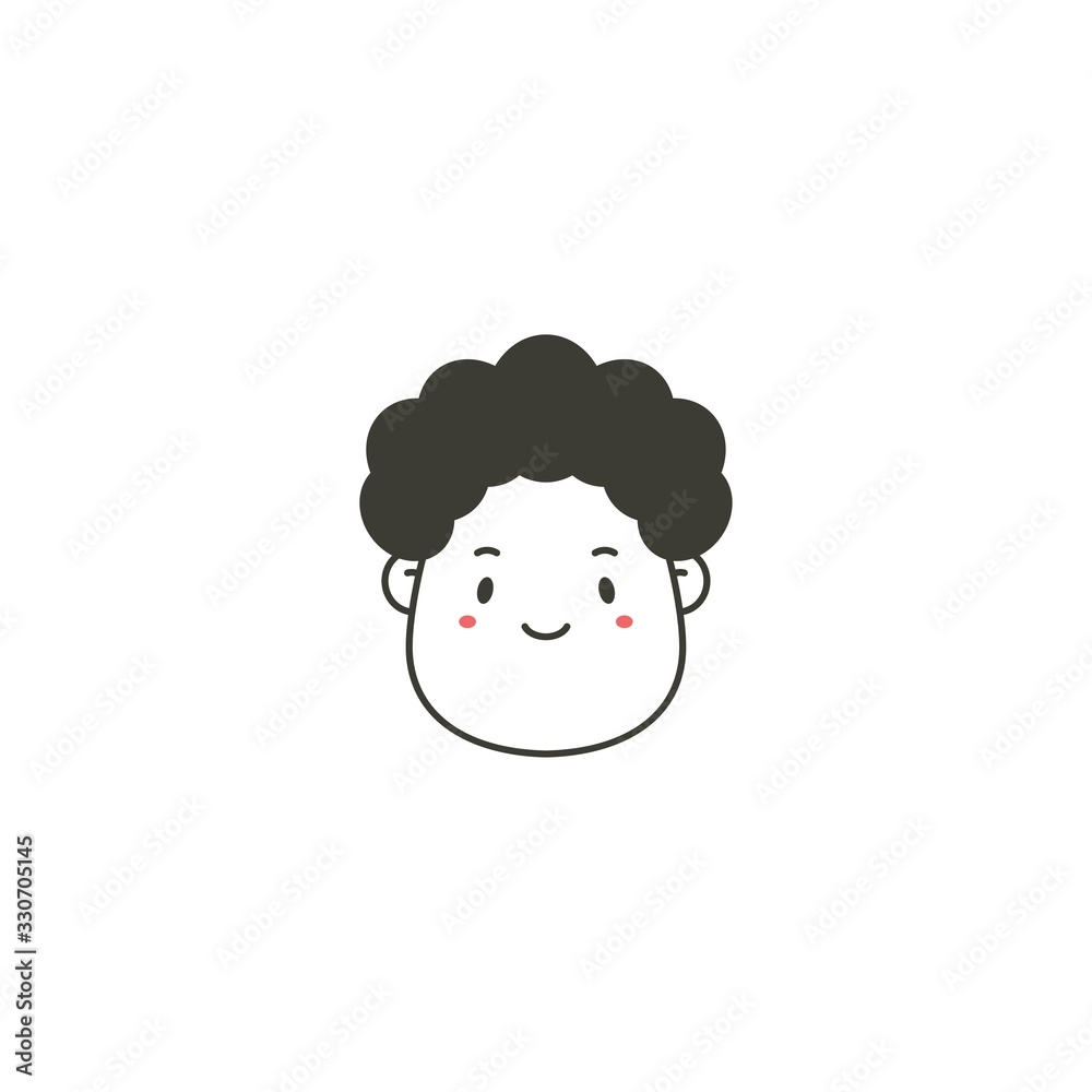 Fototapeta premium Comic Face avatar. Male or Female. Stylish Haircut. Minimalistic Icon. Black and white outline Vector illustration. Head with wide chin. Isolated on white. Cartoon Asian style. Simple cute design. 