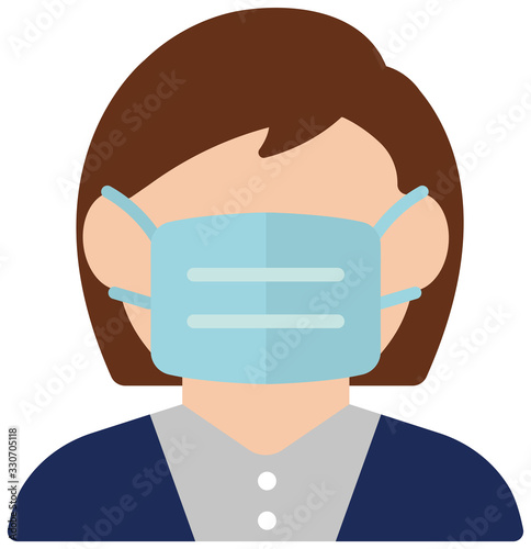 Faceless woman (upper body) wearing a mask vector icon / Coronavirus / covid-19 (influenza , hay fever etc.) prevention.