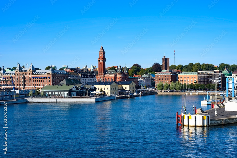 Helsinborg, Sweden - View of the city center from harbor