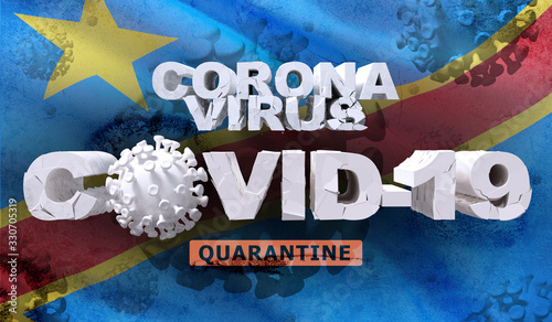 Coronavirus disease COVID-19 infection concept on waving national flag of Democratic Republic of the Congo. Waved highly detailed close-up 3D render. photo