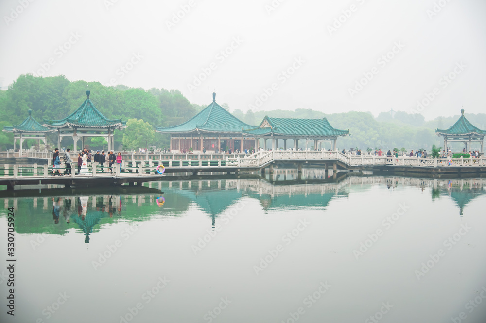 Wuhan, China - April 24, 2019: Ting Tao Scenic Area in Wuhan East Lake Sakura Garden,Wuhan,China.