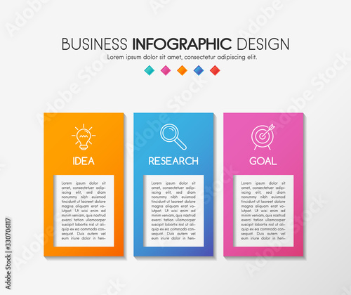 Infograph template with business icons and 3 options. Diagram. Vector