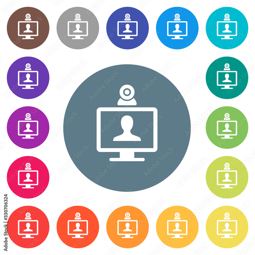 Video conference flat white icons on round color backgrounds Video conference flat white icons on round color backgrounds