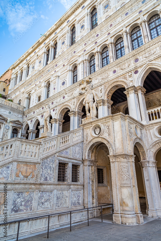 Inner courtyard of the Doge Palace or Palazzo Ducale, a palace built in Venetian Gothic style, and one of the main landmarks of the city of Venice in northern Italy