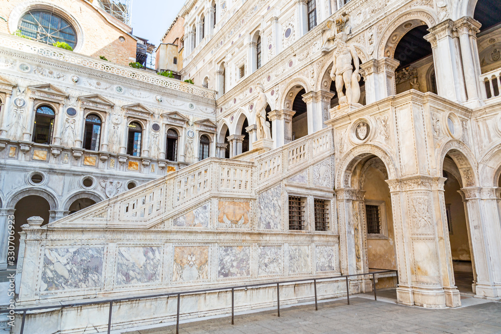 Inner courtyard of the Doge Palace or Palazzo Ducale, a palace built in Venetian Gothic style, and one of the main landmarks of the city of Venice in northern Italy