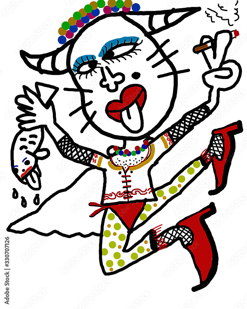 Obraz premium hand drawn original impressionism masterpieces painter art drawing sketch cute happy crazy monster man comic and cartoon studying academy gallery fragment of artwork professional artist joker cartoon 
