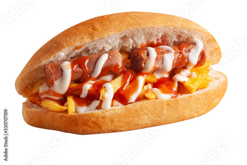 hot dog sandwich and fried  fried potatoes