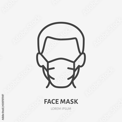 Man in face mask line icon, vector pictogram of disease prevention. Protection wear from coronavirus, air pollution, dust, flu illustration, sign for medical equipment store