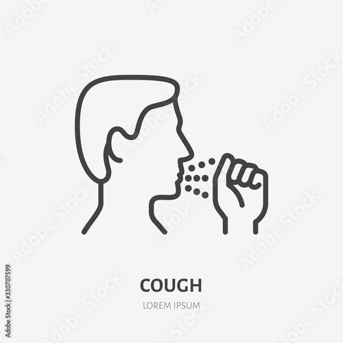 Cough line icon, vector pictogram of flu or coronavirus symptom. Man covering cough with hand illustration, sign for medical poster