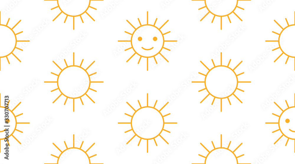Sun seamless pattern with line icons. Sunny summer background for baby fabric, skin care cream with spf brochure abstract backdrop Sun seamless pattern with line icons. Sunny summer background for baby fabric, skin care cream with spf brochure abstract backdrop