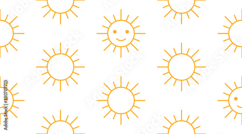 Sun seamless pattern with line icons. Sunny summer background for baby fabric, skin care cream with spf brochure abstract backdrop