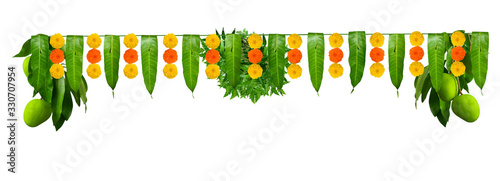 Happy Ugadi Greeting Card Background With Decorated Kalash and mangoes traditional new year festival in karnataka andra paradesh and tamil nadu tamil varusha pirappu garland