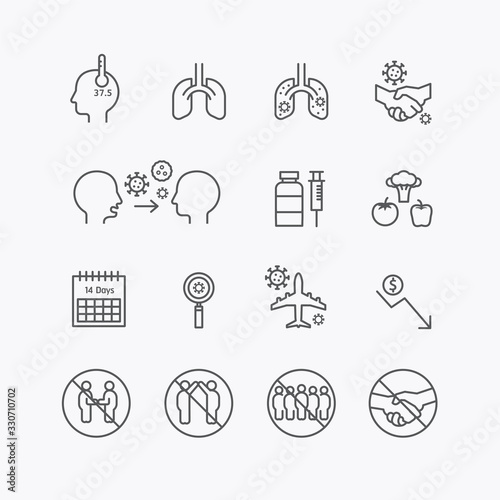 corona covid virus icons flat line design vector