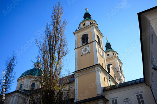 Lubiana / Slovenia - December 8, 2017: Saint Nicholas church in Lubiana, Slovenia photo