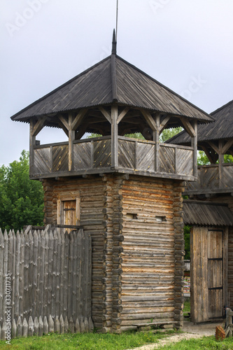 Walls of the ancient fortress of Kievan Rus. Russian defensive wall. Stoke background medieval theme photo