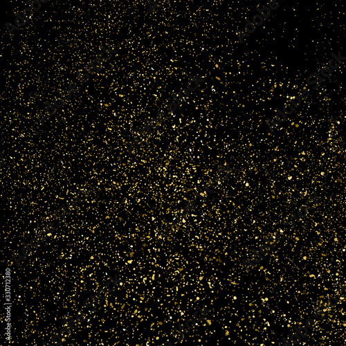 Gold glitter texture isolated on black. Amber particles color. Celebratory background. Golden explosion of confetti. Design element. Digitally generated image. Vector illustration, EPS 10.