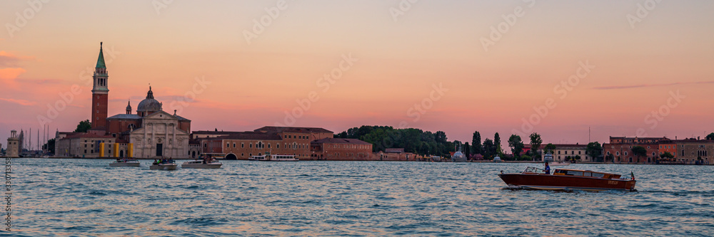 Sunset over Venice, the lagoon & the San Giorgio Maggiore church on a summer evening