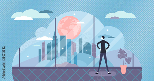 Business vision concept, flat tiny person businessman vector illustration