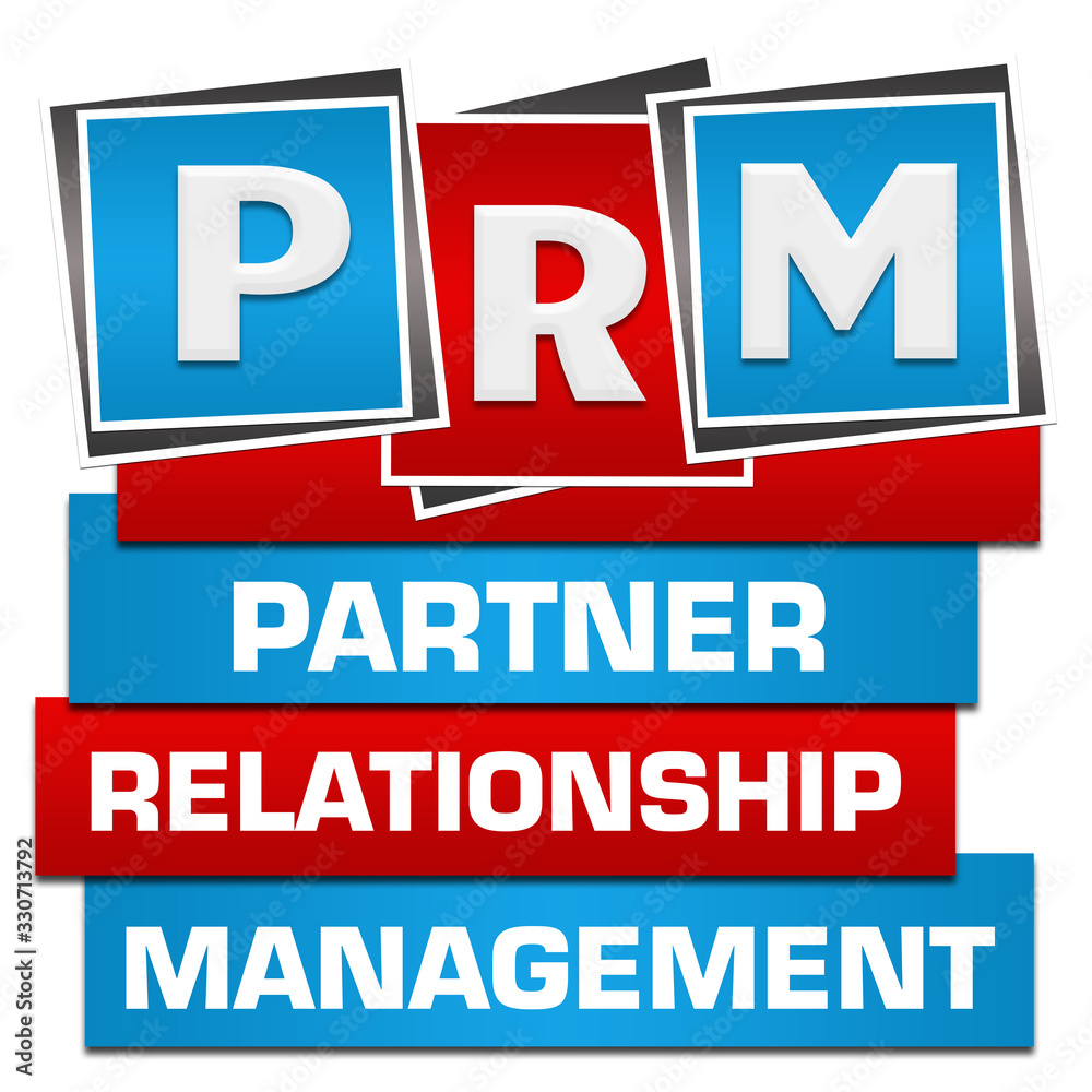 PRM - Partner Relationship Management Red Blue Blocks Bottom Text 
