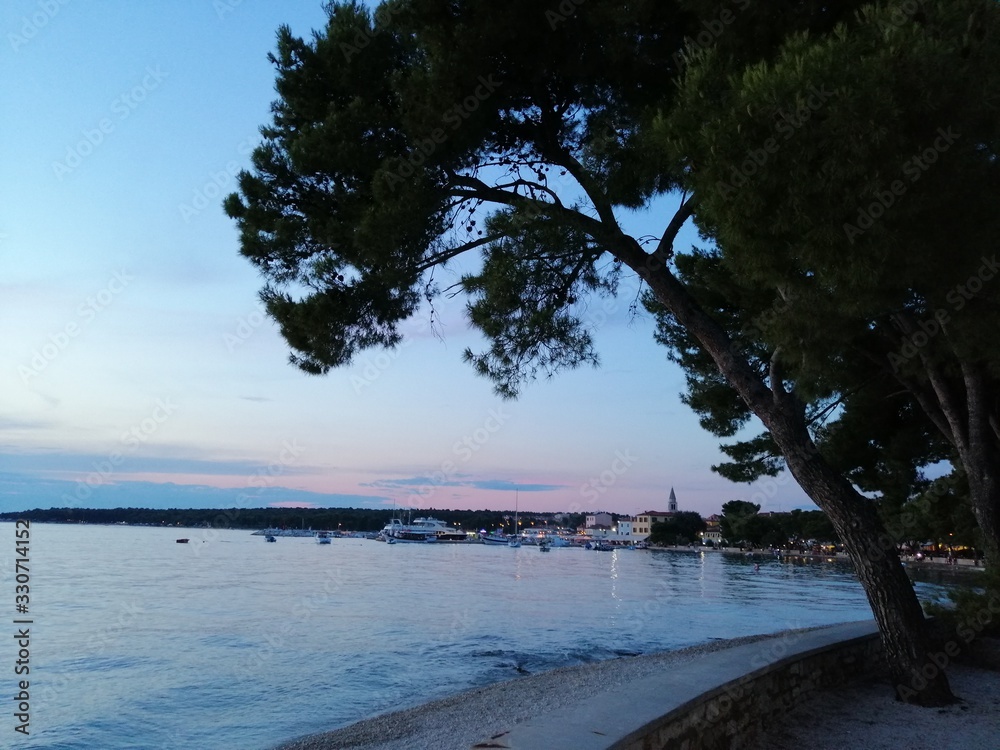 Romantic sunset on the beach in Fazana in Croatia in 2019.