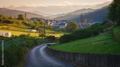 At sunrise, departure from the historic city of Mondonedo (Mondoñedo) on the way of St. James, Galicia, Spain photo