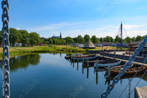 Landscape in harbor of Roskilde, Denmark photo
