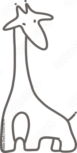 Sketch, contour of a giraffe, gray lines. Suitable for logo, favicon, website icon, symbol, coloring