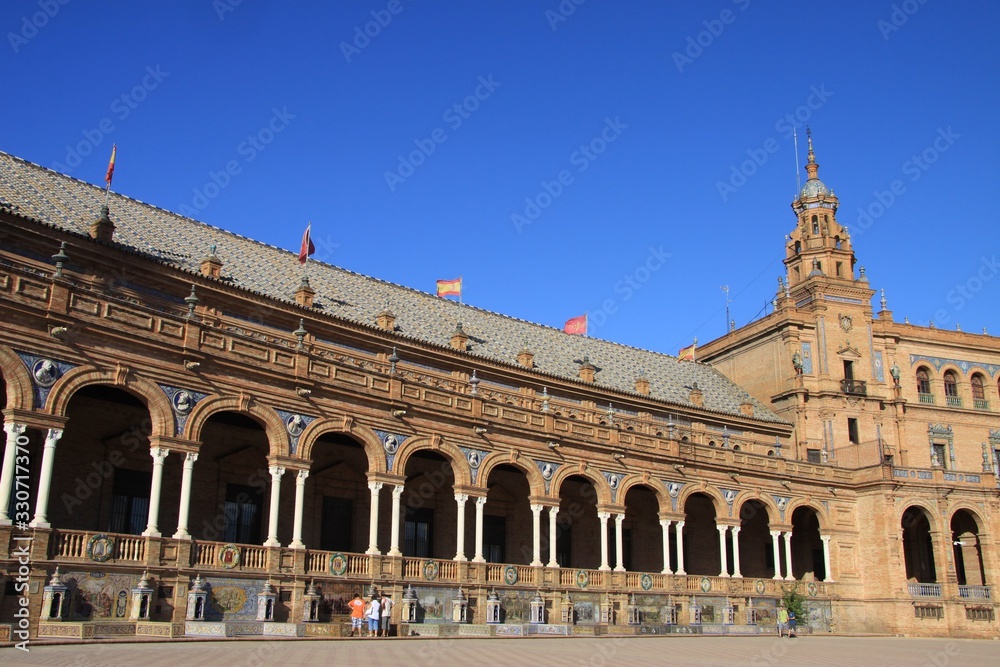 Beautiful architecture of the square of Spain in Seville