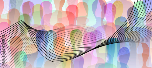 flue concept, crowd of grey people and wave lines between them, spread virus,
