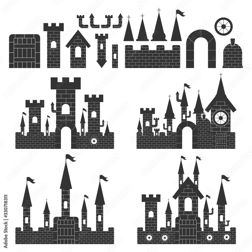 Castle constructor vector simple set isolated on a white background.