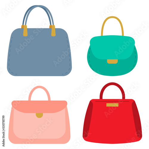 Women handbags vector cartoon set isolated on a white background.
