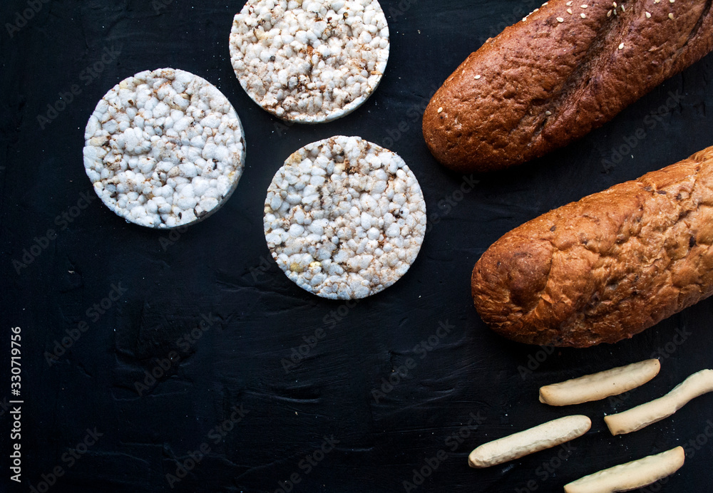 Gluten free food. Different types of gluten free bread. An alternative