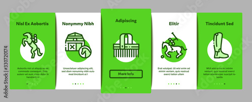 Equestrian Animal Onboarding Mobile App Page Screen Vector Equestrian Horse And Polo Game, Rider Helmet And Shoe, Horseshoe And Barrier Color Contour Illustrations
