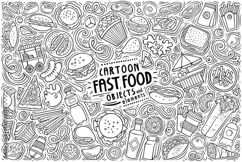 Vector set of Fastfood theme items, objects and symbols