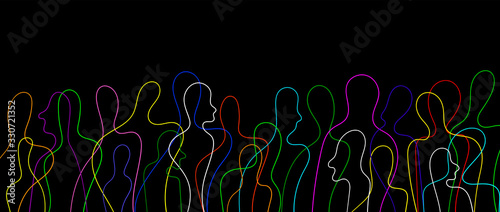 many people, crowd concepton the black background,