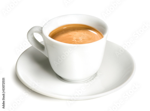 Espresso Coffee, Isolated on White Background – Original Traditional Italian Coffee, Classic White Marble Cup on Small Plate from Italian Bar Café, Creamy Arabica Blend – Close-Up Macro, Top View Icon