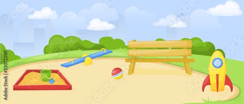 Kids playground. Park and playground cartoon, vector art and illustration.