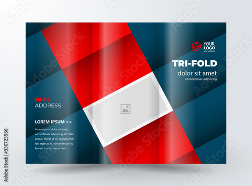 Trifold design template Red line squares abstract