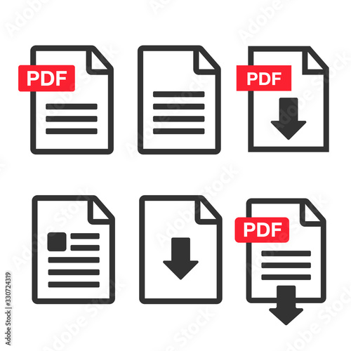 PDF file download icon. Document text, symbol web format information