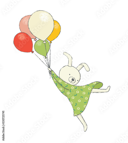 Cute Bunny Flying on Balloons