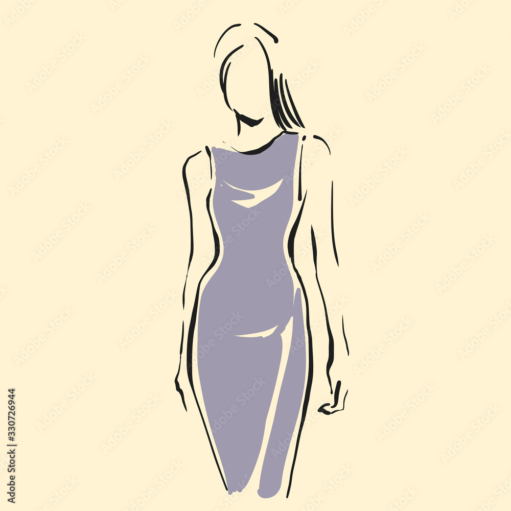 Logo fashion illustration, contour figure of woman, line art, female outline sign