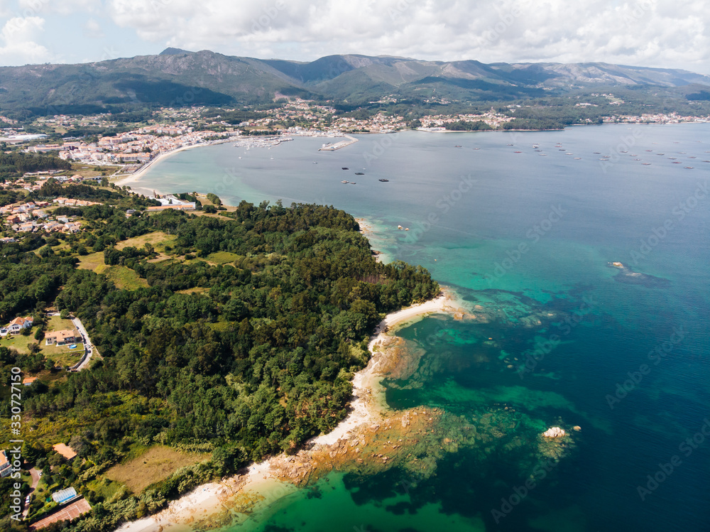 Aerial view of city with Atlantic coastline in northern spain