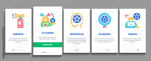 Soccer Fan Attributes Onboarding Mobile App Page Screen Vector. Soccer Fan Hat And Glove In Hand Form, Heart And Air Beeper, T-shirt And Goal Nameplate Color Contour Illustrations