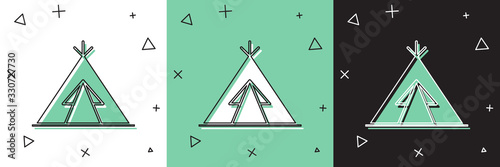 Set Traditional indian teepee or wigwam icon isolated on white and green, black background. Indian tent. Vector Illustration