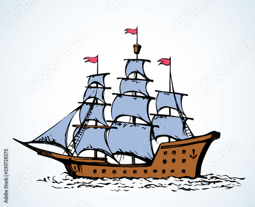Sailing vessel. Vector drawing ship
