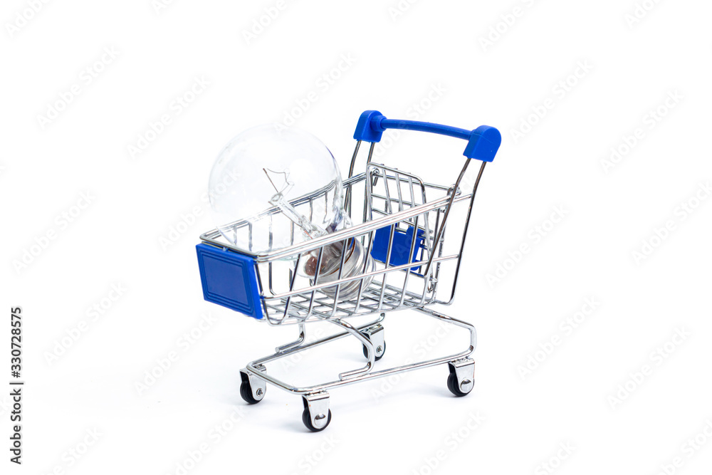 shopping cart with incandescent lamp on a white background. isolate shopping cart with incandescent lamp on a white background. isolate